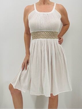 Vintage Y2K Grecian Goddess Boho Made In Greece Archaic Kori Gauzy Cotton Dress